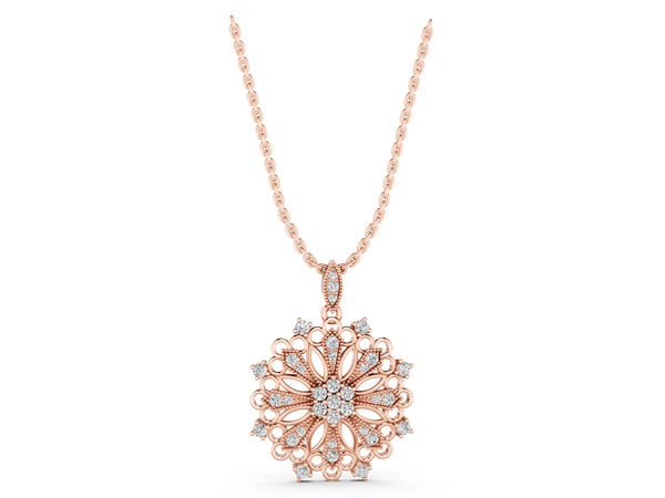 Rose gold Round Diamond Cluster Milgrain Pendant