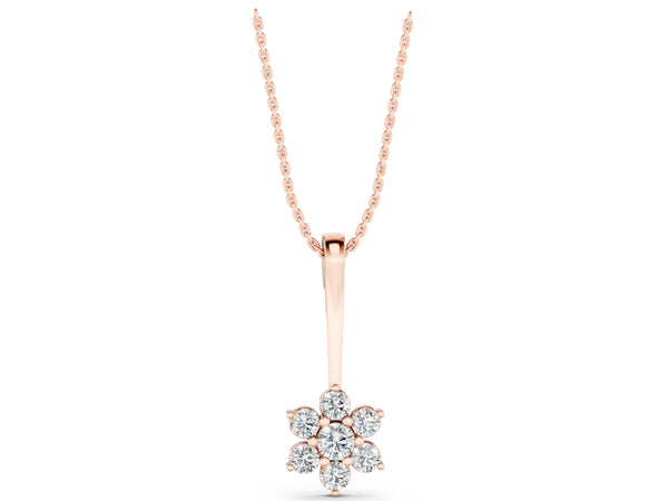 Rose gold Round Diamond Cluster Pendant with Six-Prong Setting