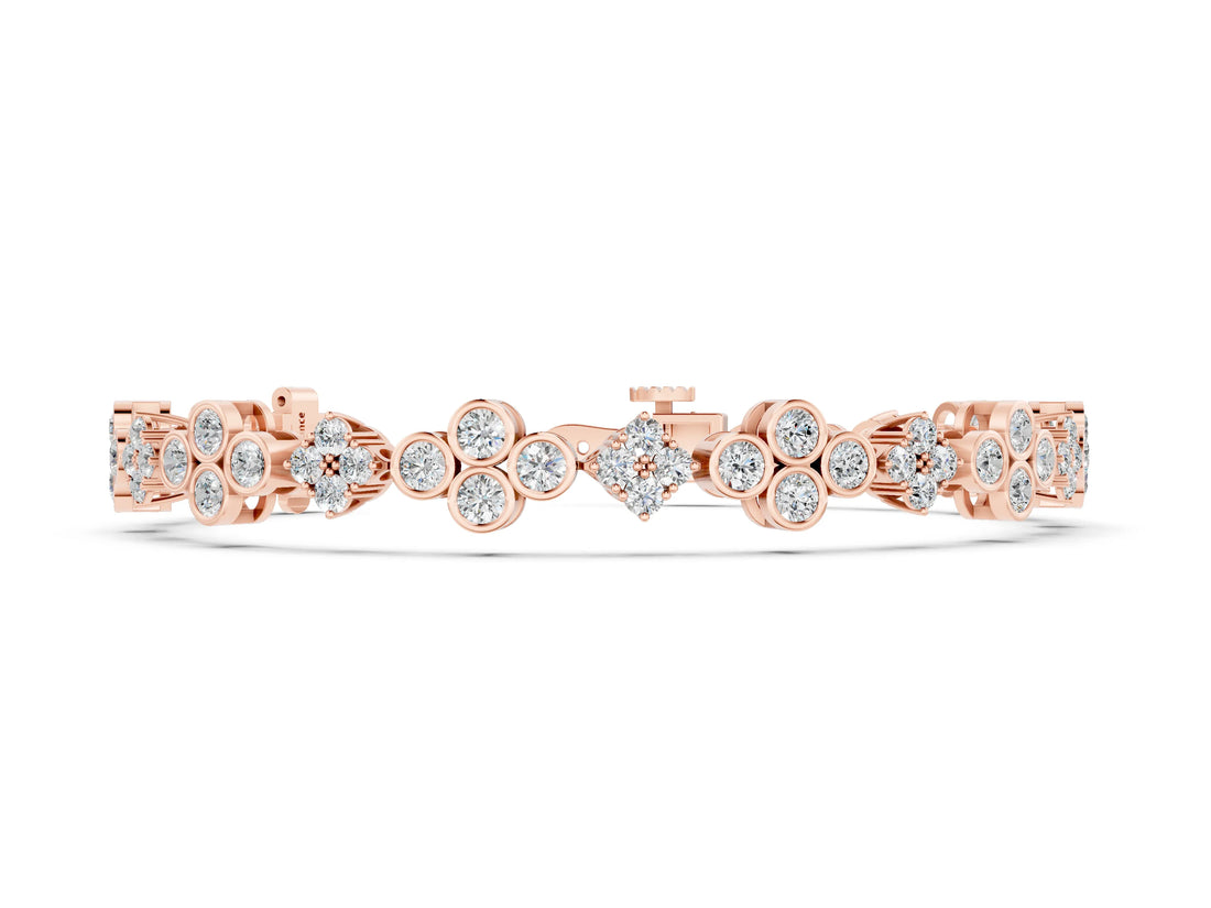 Rose gold Round Diamond Cluster Tennis Bracelet with Bezel Setting and Four-Prong Clasp_2