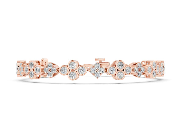 Rose gold Round Diamond Cluster Tennis Bracelet with Bezel Setting and Four-Prong Clasp