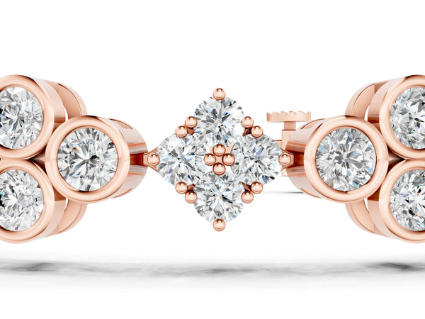 Rose gold Round Diamond Cluster Tennis Bracelet with Bezel Setting and Four-Prong Clasp