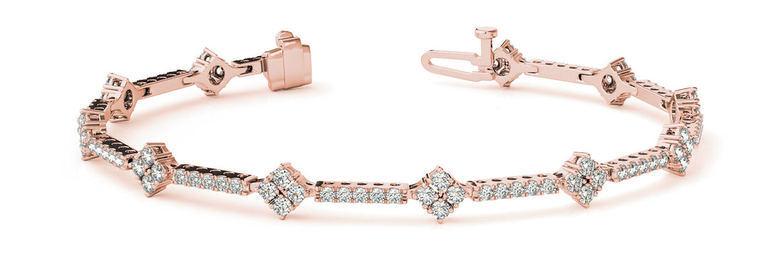 Rose gold Round Diamond Cluster Tennis Bracelet with Prong Setting