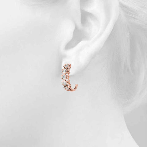 Rose gold Round Diamond Criss-Cross Prong Hoop Earrings 4