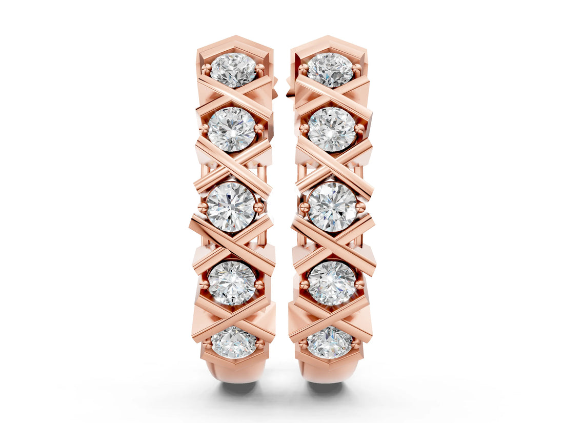 Rose gold Round Diamond Criss-Cross Prong Hoop Earrings_19