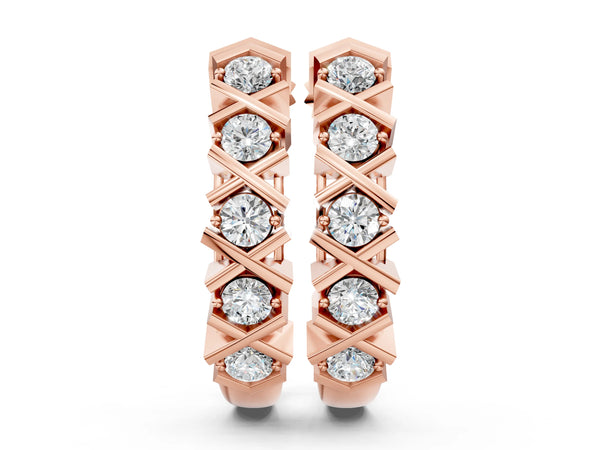 Rose gold Round Diamond Criss-Cross Prong Hoop Earrings