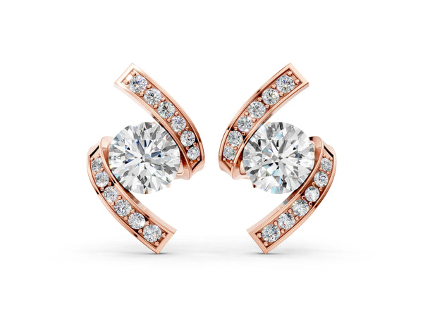 Rose gold Round Diamond Curve Wave Stud Earrings