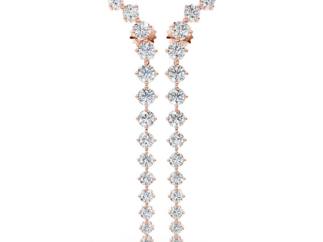 Rose gold Round Diamond Curved Drop Earrings