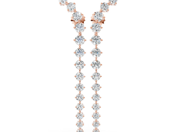 Rose gold Round Diamond Curved Drop Earrings
