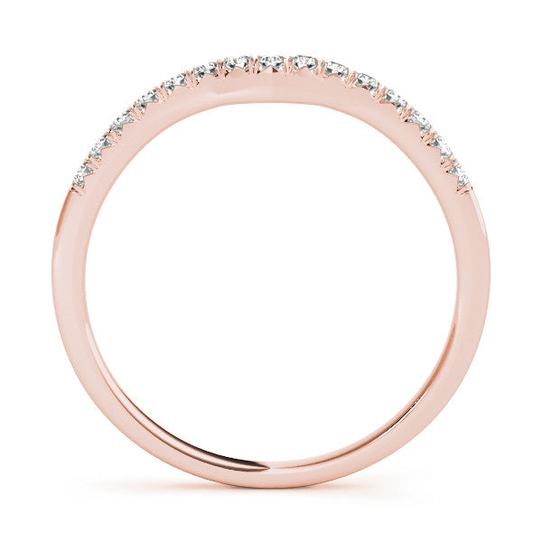 Rose gold Round Diamond Curved Pavé Wedding Band with Shared Prong Setting 1