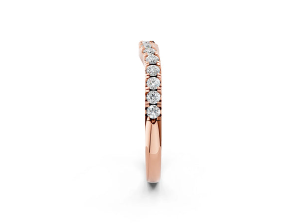 Rose gold Round Diamond Curved Pavé Wedding Band with Shared Prong Setting