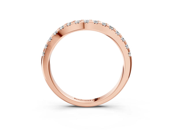 Rose gold Round Diamond Curved Pavé Wedding Band with Shared Prong Setting