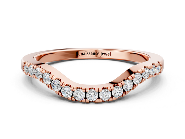 Rose gold Round Diamond Curved Pavé Wedding Band with U-Prong Setting