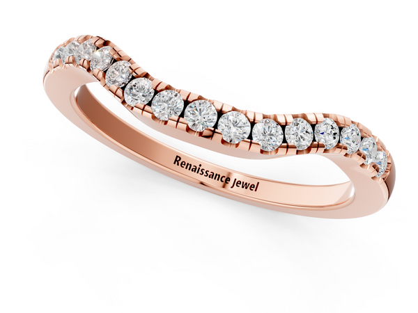 Rose gold Round Diamond Curved Pavé Wedding Band with U-Prong Setting