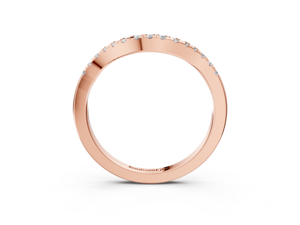 Rose gold Round Diamond Curved Pavé Wedding Band with U-Prong Setting