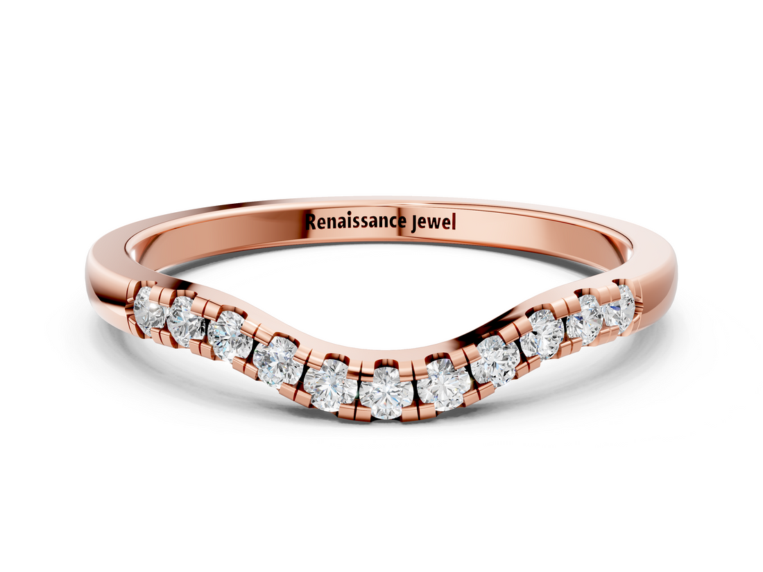 Rose gold Round Diamond Curved Pavé Wedding Band_4