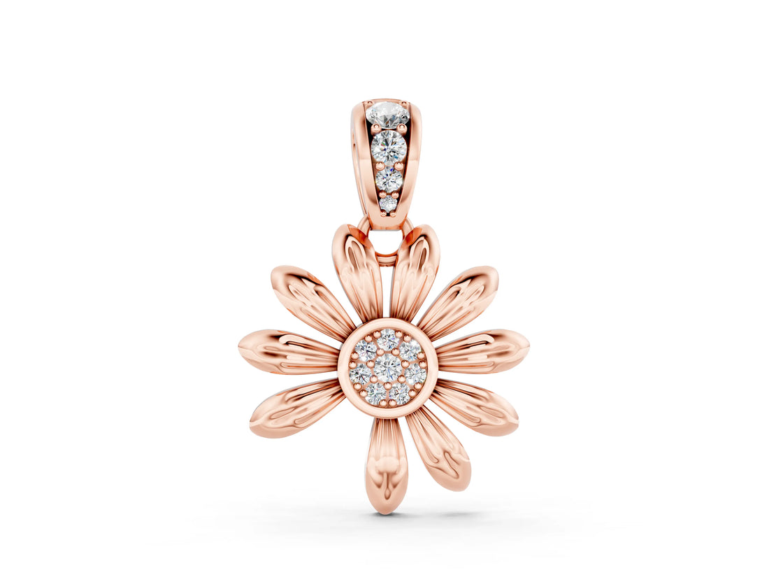 Rose gold Round Diamond Daisy Flower Pendant with Diamond Accents_8