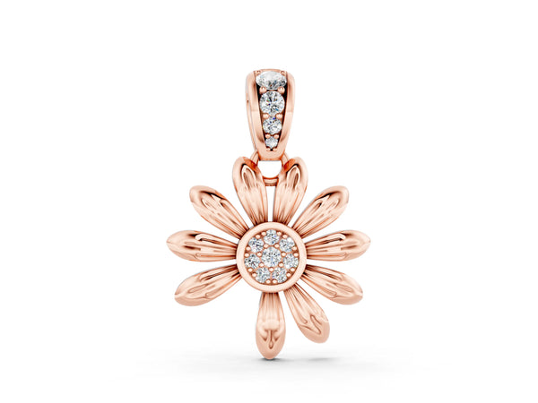 Rose gold Round Diamond Daisy Flower Pendant with Diamond Accents