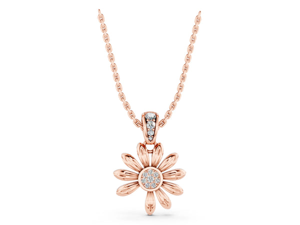 Rose gold Round Diamond Daisy Flower Pendant with Diamond Accents