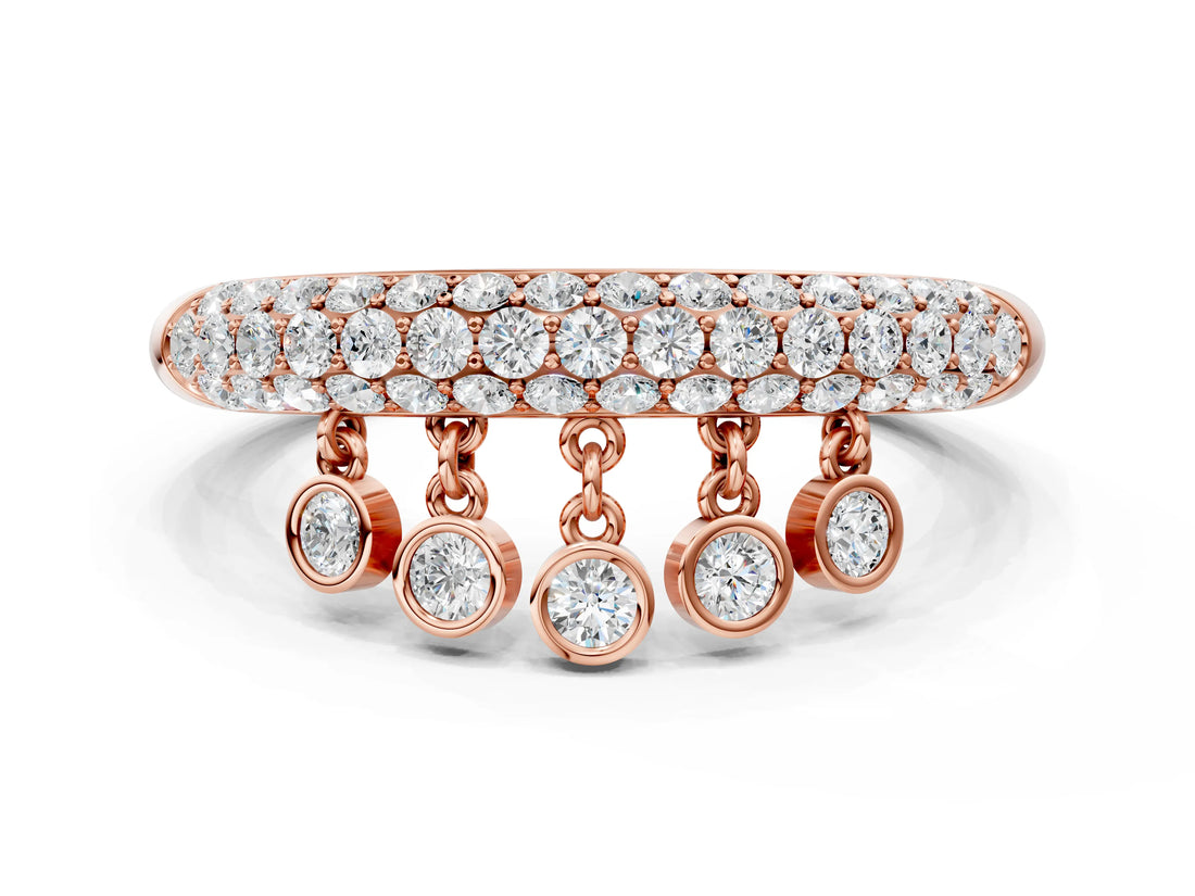 Rose gold Round Diamond Dangle Promise Ring with Round Diamond Pavé