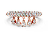 Rose gold Round Diamond Dangle Promise Ring with Round Diamond Pavé