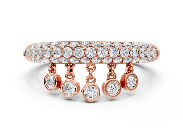 Rose gold Round Diamond Dangle Promise Ring with Round Diamond Pavé