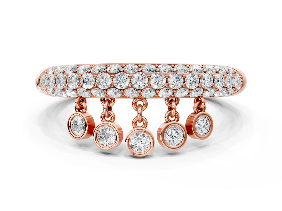 Rose gold Round Diamond Dangle Promise Ring with Round Diamond Pavé