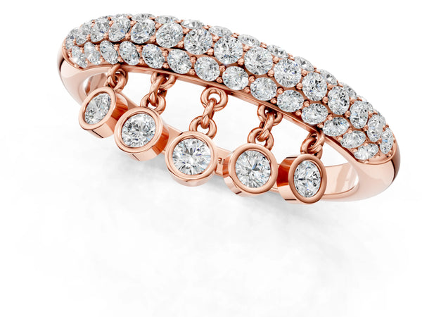 Rose gold Round Diamond Dangle Promise Ring with Round Diamond Pavé