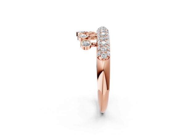 Rose gold Round Diamond Dangle Promise Ring with Round Diamond Pavé
