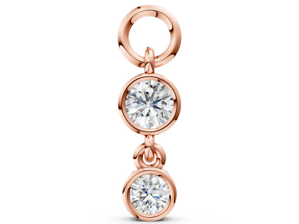 Rose gold Round Diamond Double Drop Huggie Charm