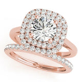 Rose gold Round Diamond Double Halo Ring with Four-Prong Setting and Pavé Band 1