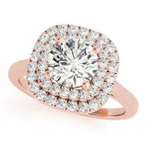 Rose gold Round Diamond Double Halo Ring with Four-Prong Setting and Pavé Band