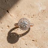 Rose gold Round Diamond Double Halo Ring with Pavé Band and Four-Prong Setting_16