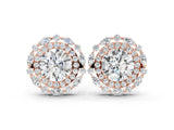 Rose gold Round Diamond Double Halo Stud Earrings with Prong Setting_151