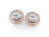 Rose gold Round Diamond Double Halo Stud Earrings with Prong Setting_152