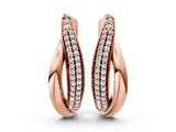 Rose gold Round Diamond Double Row Huggie Hoop Earrings_4