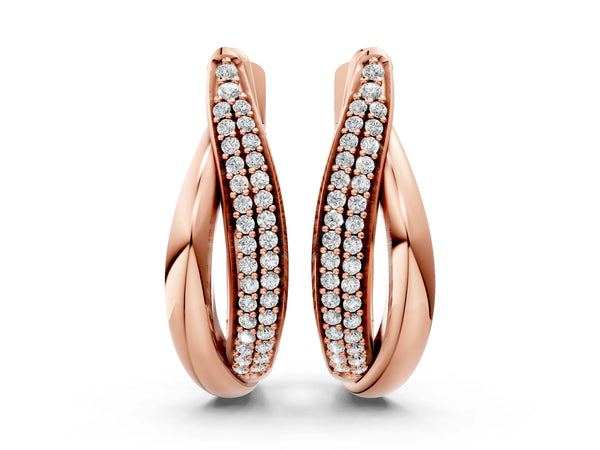 Rose gold Round Diamond Double Row Huggie Hoop Earrings