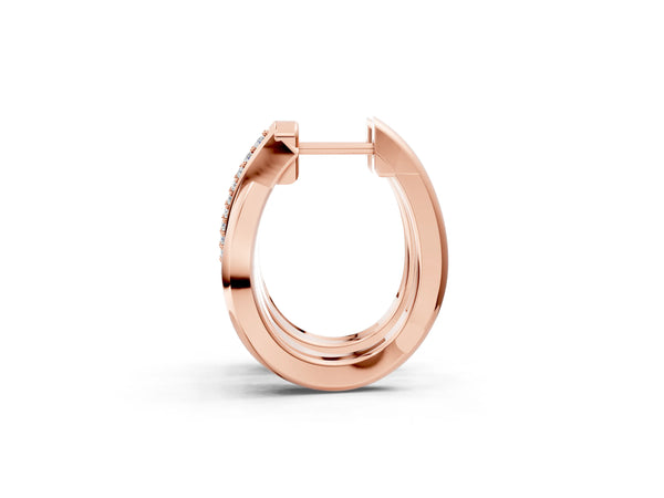 Rose gold Round Diamond Double Row Huggie Hoop Earrings