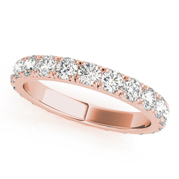 Rose gold Round Diamond Eternity Band with Pavé Setting and Shared Prong