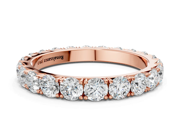 Rose gold Round Diamond Eternity Band with Pavé Setting and Shared Prong