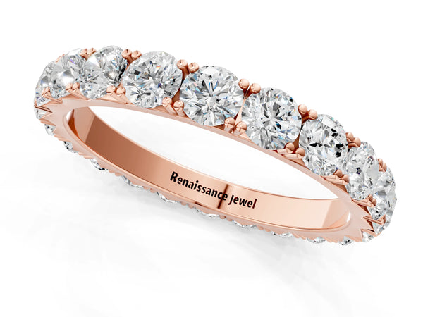 Rose gold Round Diamond Eternity Band with Pavé Setting and Shared Prong