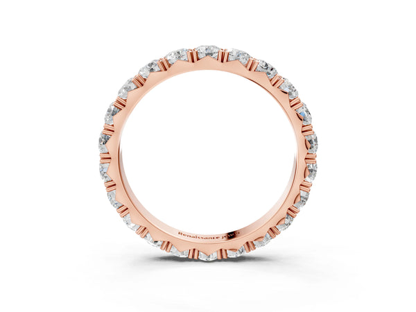Rose gold Round Diamond Eternity Band with Pavé Setting and Shared Prong