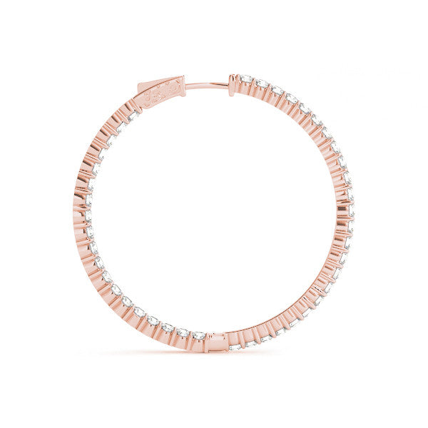 Rose gold Round Diamond Eternity Hoop Earrings with Pavé Setting and Shared Prong