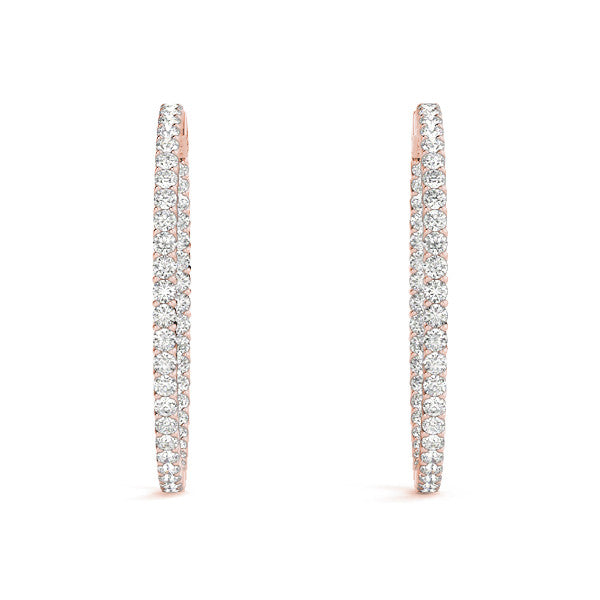 Rose gold Round Diamond Eternity Hoop Earrings with Pavé Setting and Shared Prong