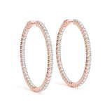 Rose gold Round Diamond Eternity Hoop Earrings with Pavé Setting and Shared Prong