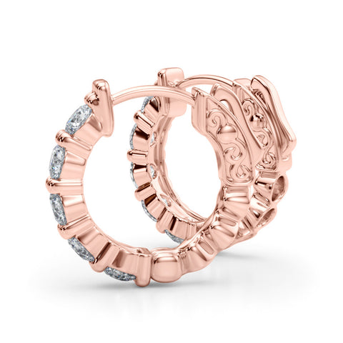 Rose gold Round Diamond Eternity Hoop Earrings with Scalloped Band and Four-Prong Setting 1