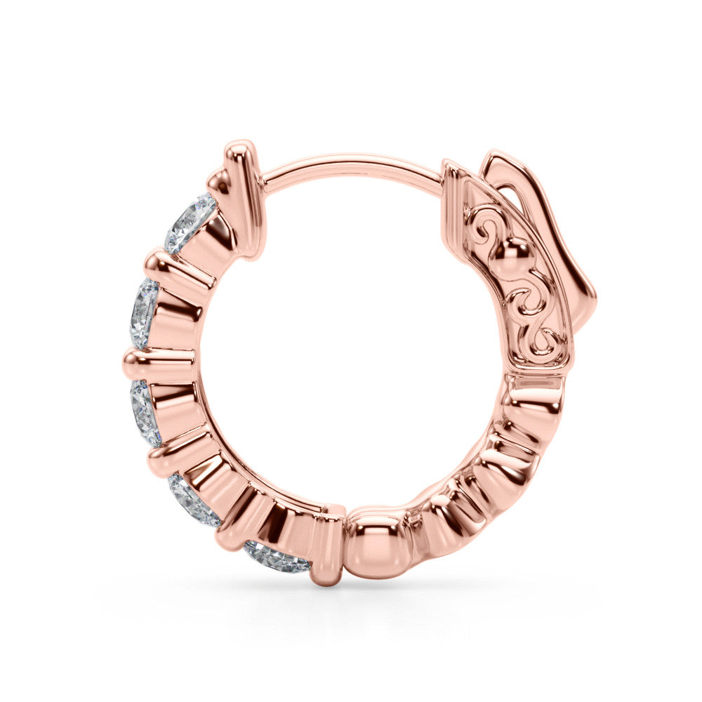 Rose gold Round Diamond Eternity Hoop Earrings with Scalloped Band and Four-Prong Setting 2