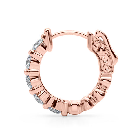 Rose gold Round Diamond Eternity Hoop Earrings with Scalloped Band and Four-Prong Setting 2