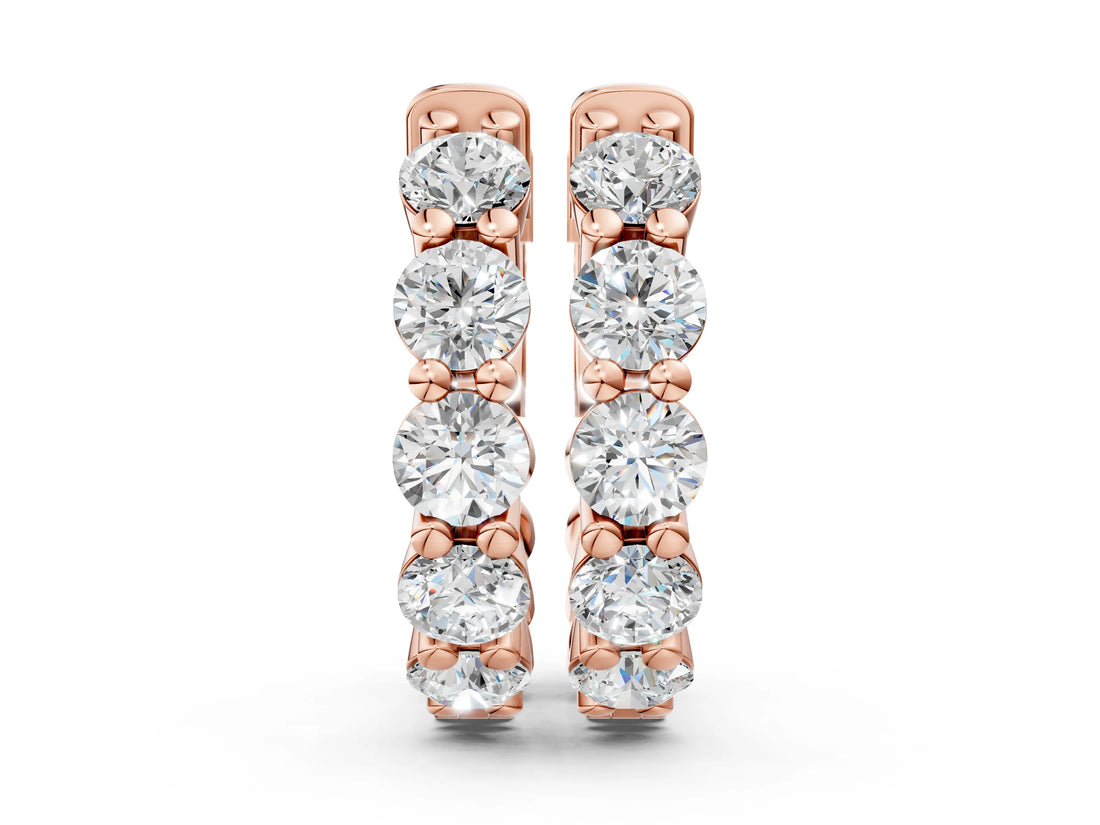 Rose gold Round Diamond Eternity Hoop Earrings with Scalloped Band and Four-Prong Setting_14