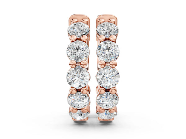 Rose gold Round Diamond Eternity Hoop Earrings with Scalloped Band and Four-Prong Setting