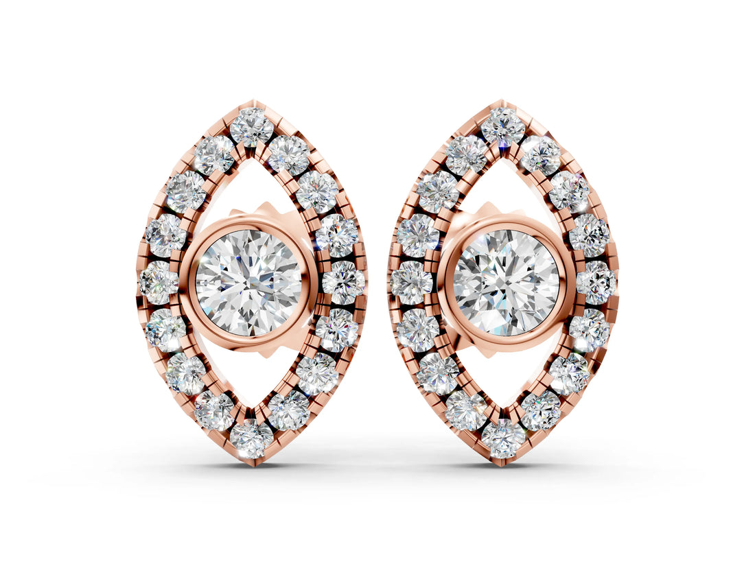 Rose gold Round Diamond Evil Eye Stud Earrings